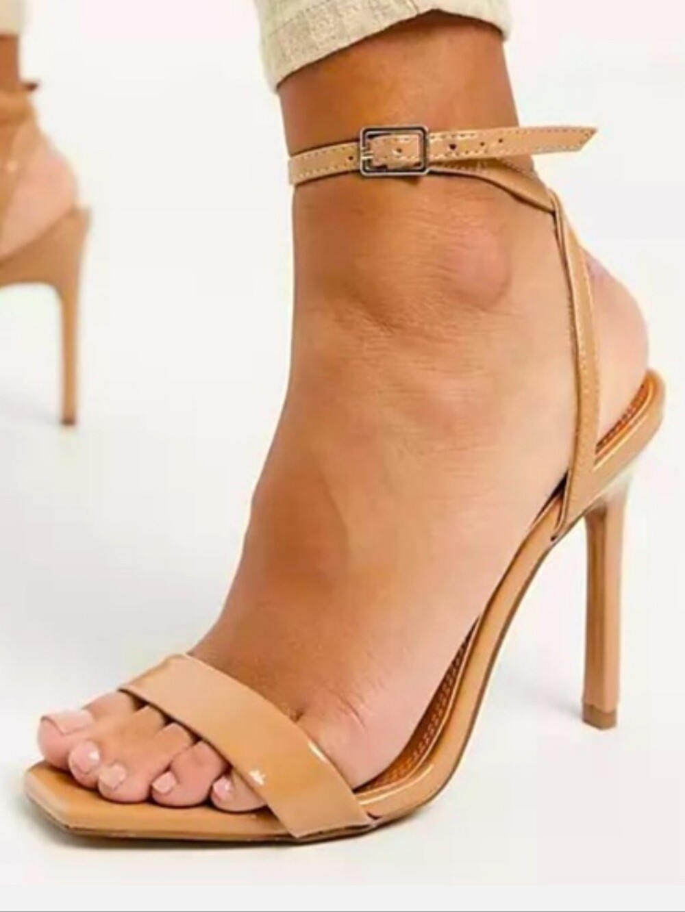 ASOS Nala Beige Nude Patent Leather Ankle-Strap Stiletto Heela Sandals Wedding 9